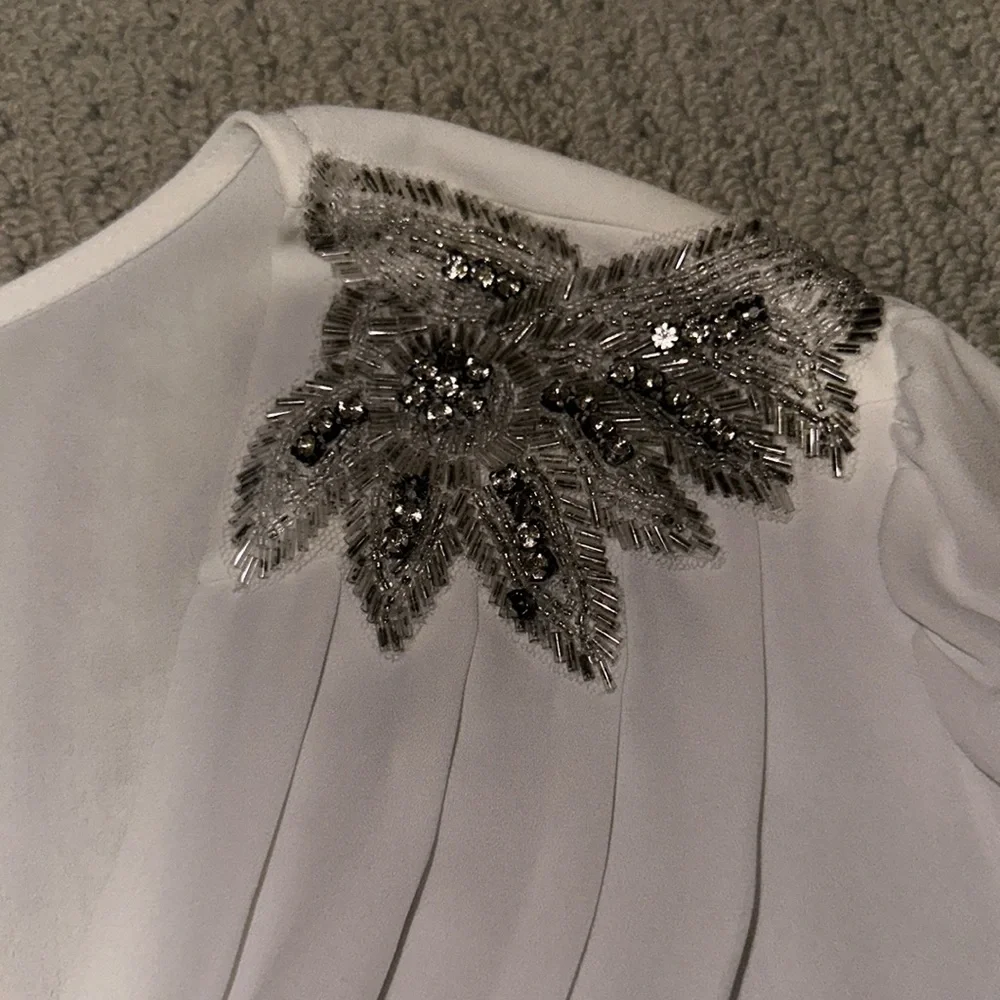 Belatrix Embellished Beaded Shoulder Gatsby Flapper Sequin Blouse White Silver S - Picture 4 of 9
